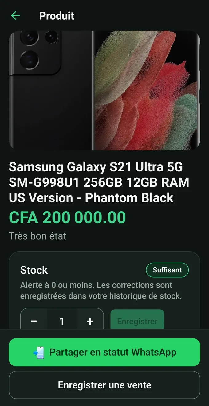 Capture d’écran de l’application TapTap Pub : La fiche produit